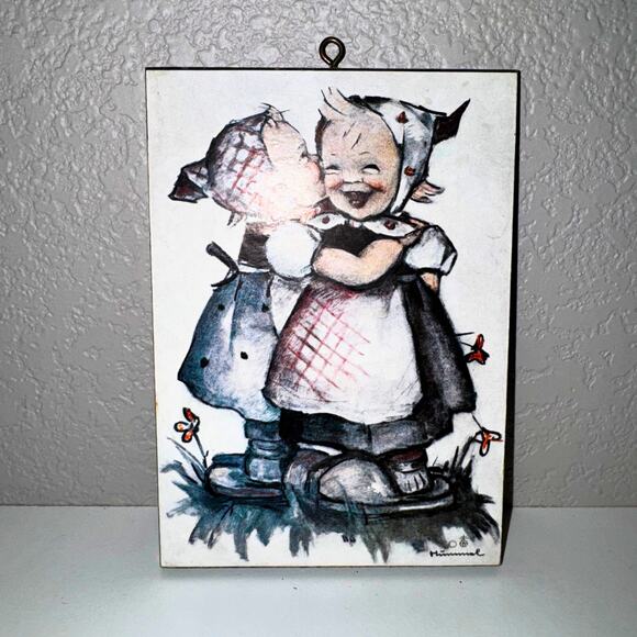 Vintage Hummel Style Wall Plaque • Small Wood Hanging Decor - Picture 4 of 8